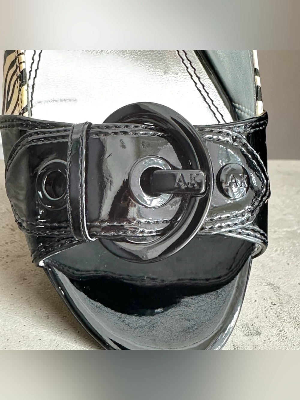 Anne Klein AKMAIA Zebra Print Peep Toe Buckle Heels Rockabilly - Size 8 - Picture 8 of 15